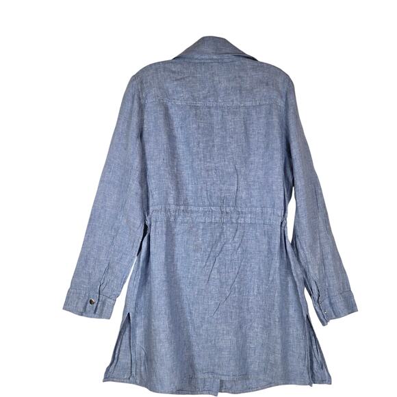 Chicos Chambray Linen Tunic Dress Drawstring Cover up Blue Mini Dress  #915 - Picture 9 of 11
